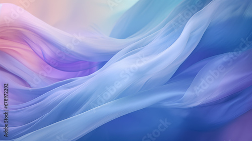 Heavenly light, dreamy pastel flowing silk waves. Baby blue, pink, yellow soft fabric wavy folds. Abstract luxury satin wave drapes background. Opaque see-though waves material backdrop, copy space