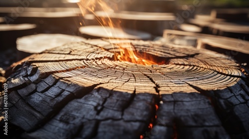 Detailed view of wood being burned macro lens