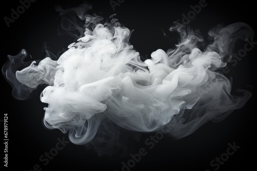 3D thick white smoke object in the center of the screen isolated on a dark background.