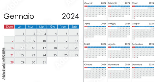 Calendar 2024 on italian language, week start on Sunday