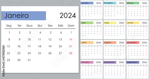 Calendar 2024 on portuguese language, week start on Monday