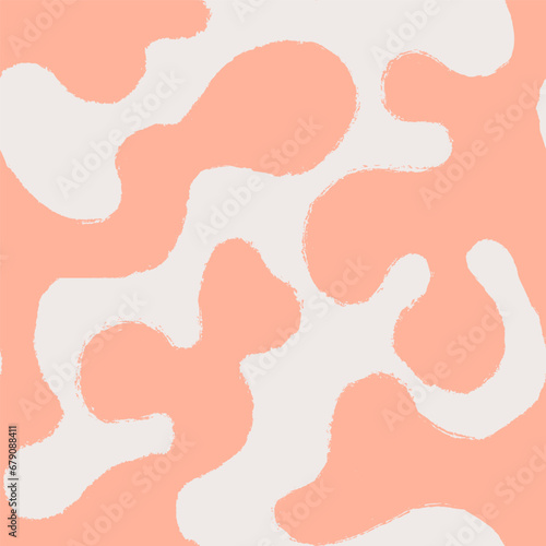Psychedelic trippy y2k seamless pattern with orange groovy wave in Doodle grunge style. Matisse boho naive background for kids of natural tones. Minimalist print. Messy graffiti sketch wallpaper print