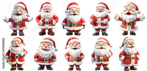Set of cute Santa Clauses 3d on isolated, transparent Background, PNG, generated au