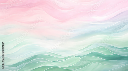 watercolor paint background Soft pink green pastel color waves texture marble. Generative AI.