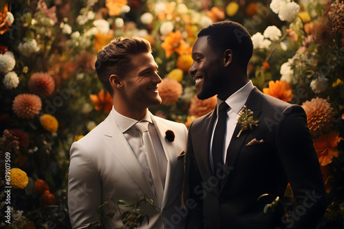 Union of Hearts: Ceremony Capturing the Commitment in a Same-Sex Marriage, close up of happy male gay couple