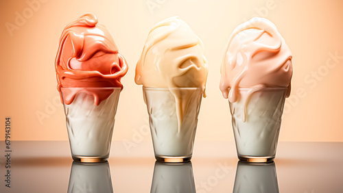 Three ice creams in a glass. Summer concept.