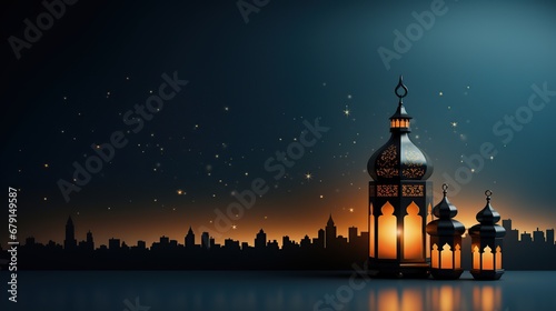 Banner design for a Ramadan Kareem with ornamental lantern.