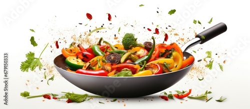 Healthy cooking with assorted fresh vegetables in a pan promoting a nutritious diet Copy space image Place for adding text or design