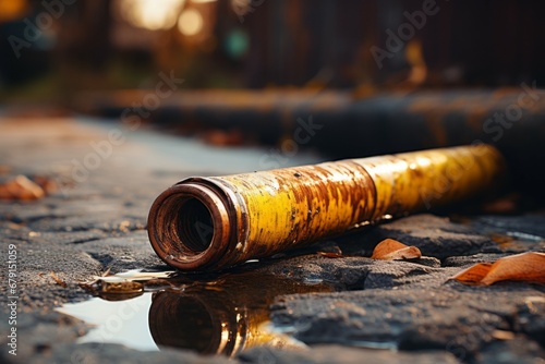 A very old damaged pipe. Background with selective focus and copy space