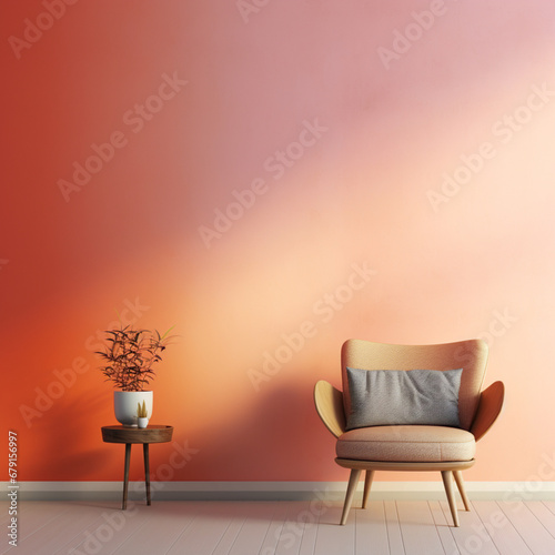 Fondo con detalle y textura de pared con degradado de tonos anaranjados, con mobiliario minimalista