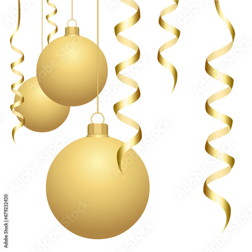 Boules de Noël avec suspensions et serpentins en or