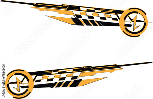 Abstract technology decals. Yellow and black decals for motorsport cars.