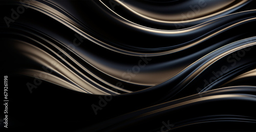 Abstract black white background, wavy lines lighting - AI generated image