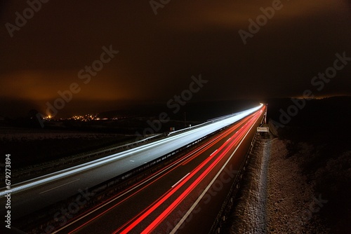 German "Autobahn" by night in the middle of nowhere