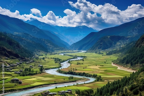 Landscape view of the valley in Himalayas, Nepal, Scenic View of the Paro Valley, AI Generated