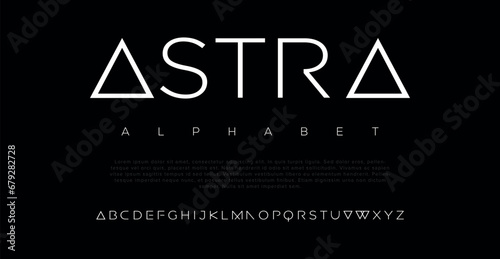 ASTRA Modern abstract digital alphabet font. Minimal technology typography, Creative urban sport fashion futuristic font and with numbers. vector illustration