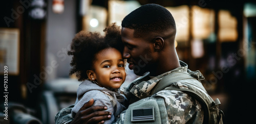A Heartwarming Moment Captures the Affectionate Reunion Between a Military Father and His Daughter. A military father with his daughter hugging each other