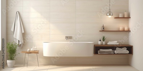 Cream light ceramic wall chequered and floor tiles mosaic background in bathroom
