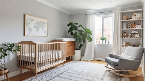 a gender-neutral nursery with a crib featuring hidden storage