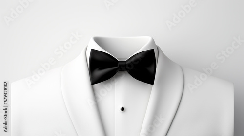 White Tuxedo Jacket with black bow on a white background