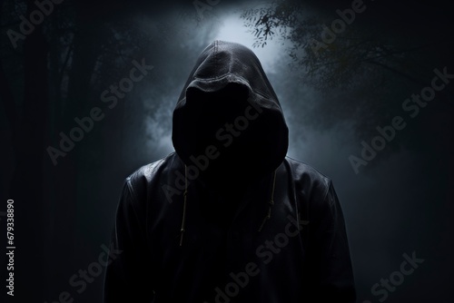 hooded man on dark background