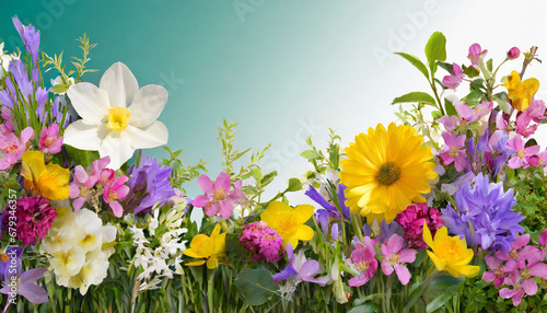 bright spring flowers border with wild plants cutout backgrounds generative ai
