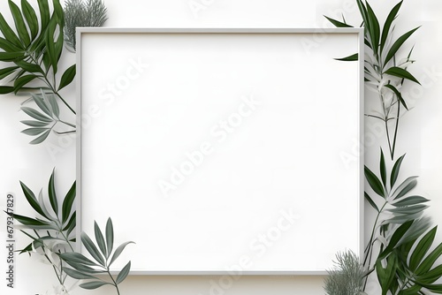  Frame mocup isolated on white background with nature leafs.