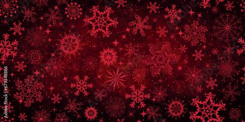 Vector dark red grunge Christmas pattern with snowflakes on a old paper background