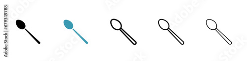 Spoon line icon set. Cooking wooden teaspoon symbol for UI designs.