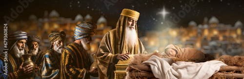 Christmas story the Magi five kings brought gifts to the baby Jesus in the Christmas manger