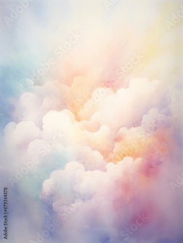 Watercolor painting of an ethereal rainbow dissolving into a cloud, soft, dreamy textures