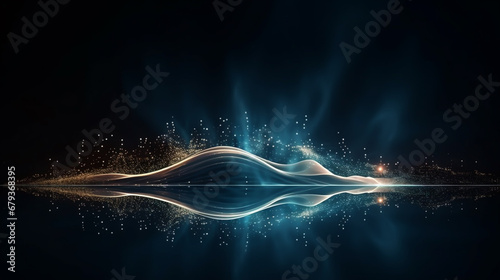Abstract wave flow. Sound oscillation design. Flowing particles.