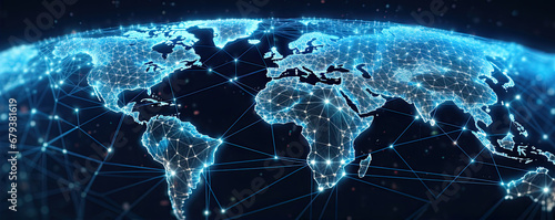 Map grid connection of the planet earth. Global network design. Technology net concept