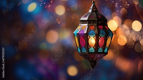 Moroccan Elegance: Colorful Lantern Sways Against Bokeh Hues