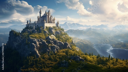 An epic fantasy castle perched on a mountaintop, suitable for medieval or fantasy-themed streams.