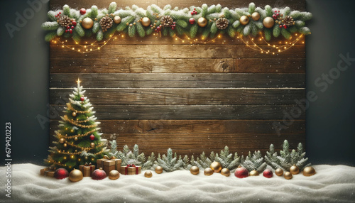 tree with wood grain background クリスマス