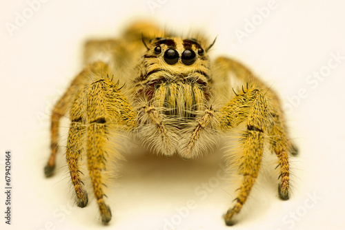 Macro shot Jumping spider hyllus diardi .extreme magnification,Jumping Spider , front view, Close up. 