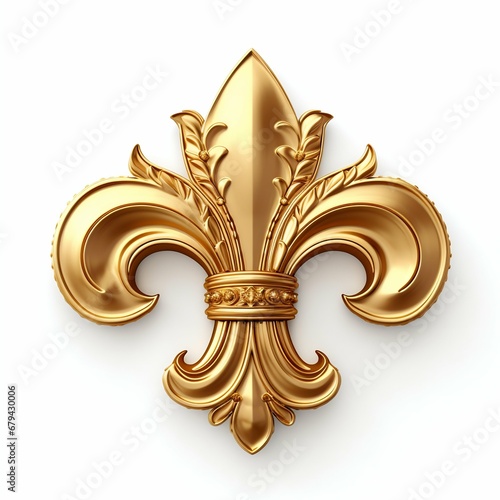 Regal Elegance: Royal Gold Fleur de Lis Ornament Isolated on White Background. Generative ai