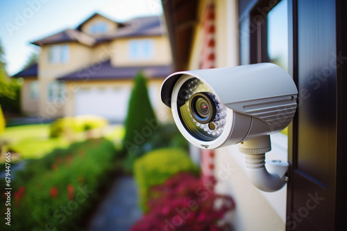 Modern Security Camera on Residential Home Exterior