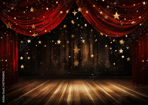 豪華なレッドカーテン、ステージの背景イラスト 