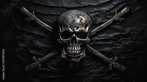 Black Pirate flag with skull and bones