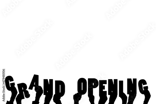 Digital png illustration of hands and grand opening text on transparent background