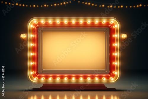 Vintage carnival, cinema or casino frame, backlit illuminated marquee signboard with space for text