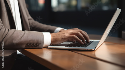Professional Businessman Working on Laptop in Modern Office Setting - Productivity and Technology Concept