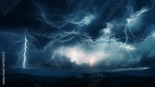 a powerful lightning storm illuminating a fictitious night sky