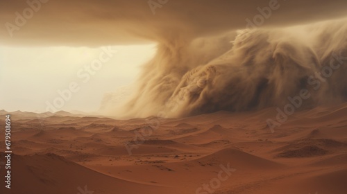 an dust storm raging across an artificial desert landscape