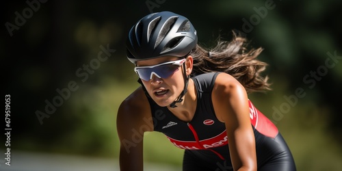 An woman participates in a bicycle race