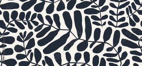 Matisse inspired abstract contemporary leaves shape seamless pattern hand drawn