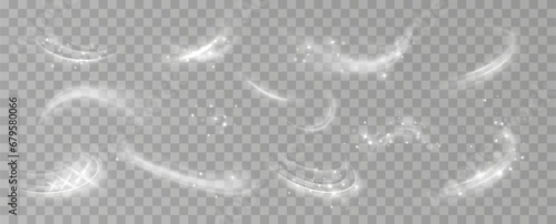  Texture of cold winter wind. Holiday vector snowstorm. Christmas cold snowstorm effect.Light effect.Magic spiral with sparkles.White light effect.Glitter particles with lines.Swirl effect. 