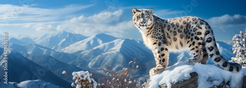 Snow leopard in the mountains.